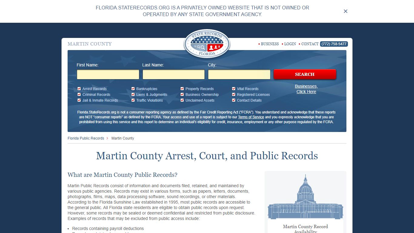 Martin County Arrest, Court, and Public Records